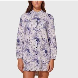 NEW Vilebrequin Riviera Printed Shirtdress Dress Size Medium Blue white linen